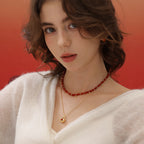 Red Agate Diamond Poker Necklace