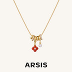 Gold-Tone Red Agate Clover Charm Necklace