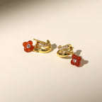 Gold-Tone Duo Hoop Earrings with Red Agate Clover