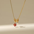 Gold-Tone Red Agate Clover Charm Necklace