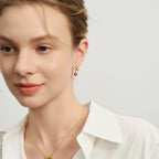 Gold-Tone Duo Hoop Earrings with Red Agate Clover