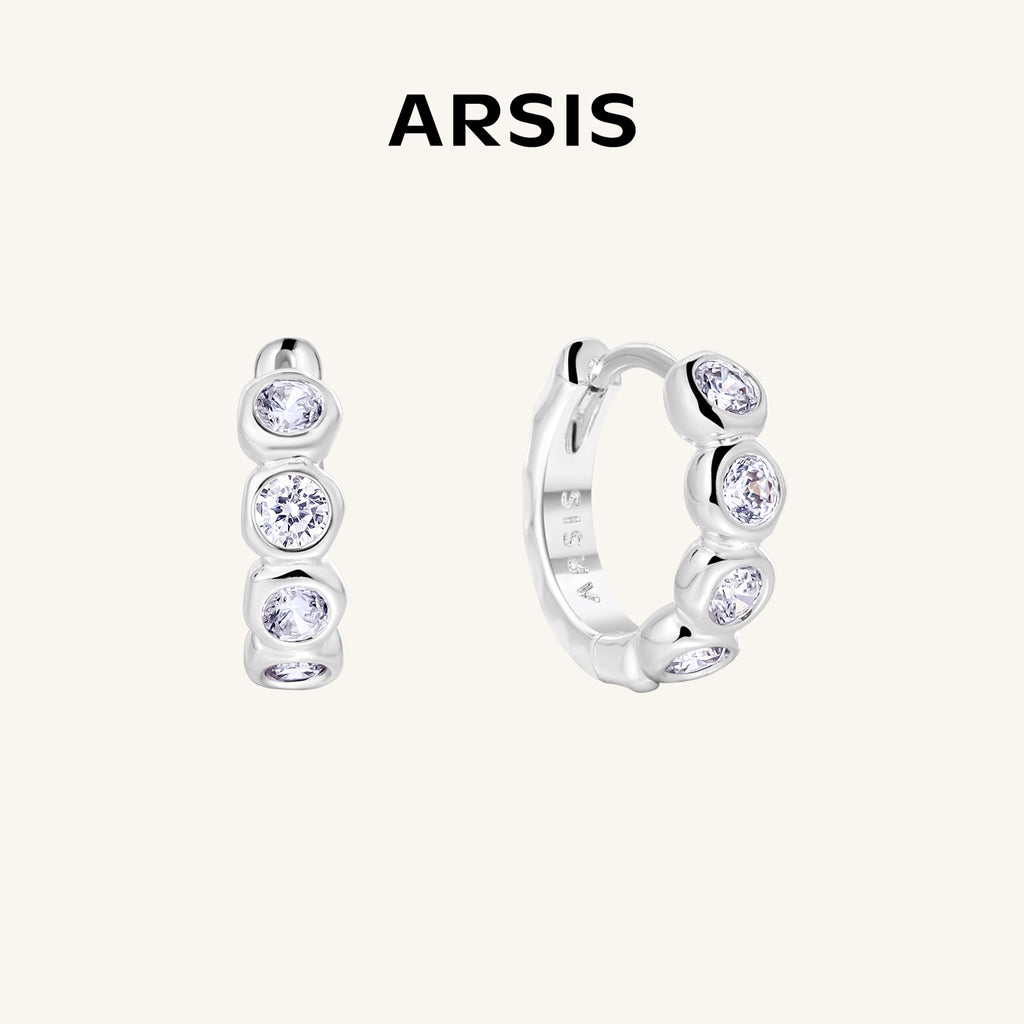 Crafted CZ Beaded Huggie Earrings