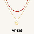 Red Agate Duo-Layer Necklace with Clover Charm