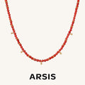 Red Agate Necklace with Gold Ball Charms