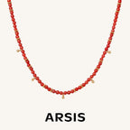 Red Agate Necklace with Gold Ball Charms