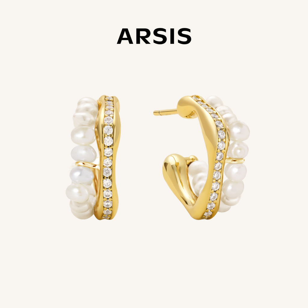 Crafted Pavé Pearl Huggie Earrings