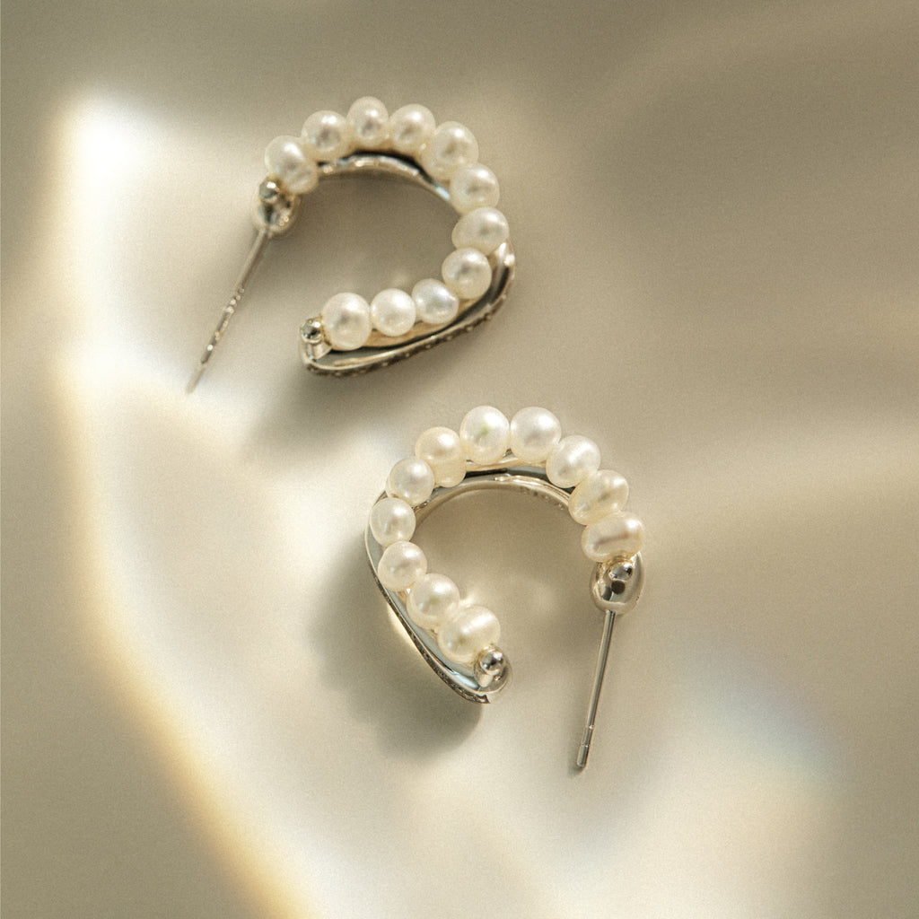 Crafted Pavé Pearl Huggie Earrings