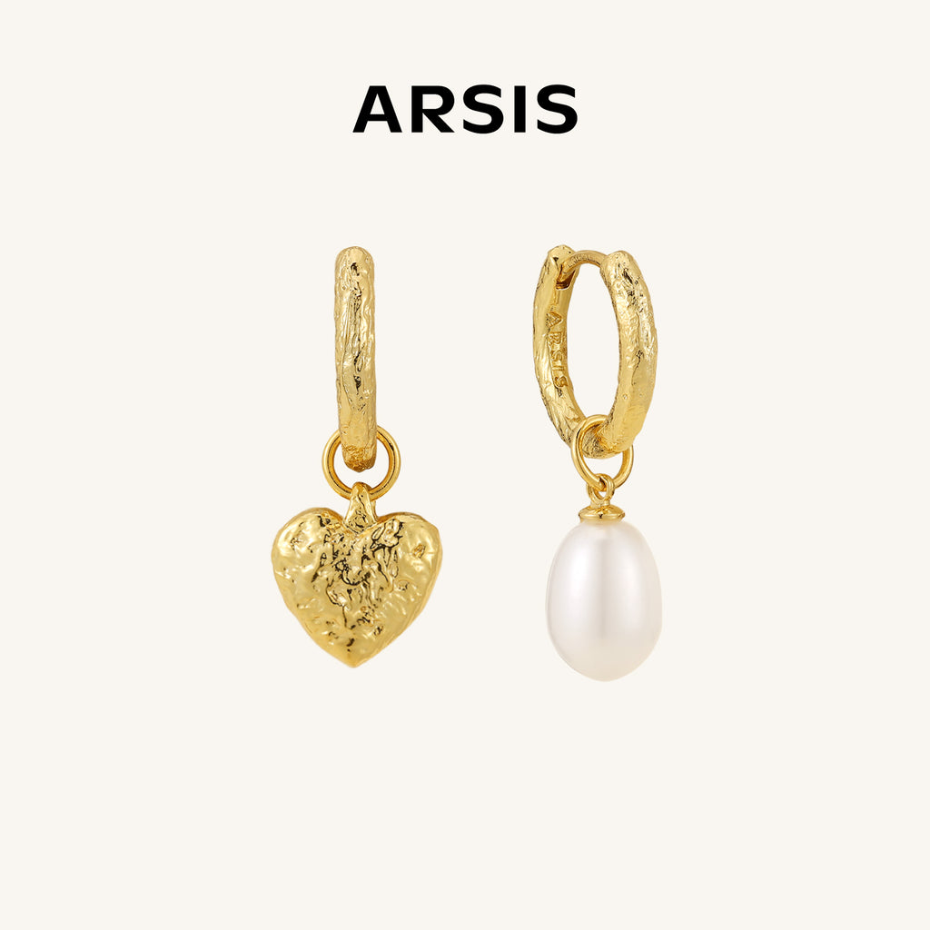 Baroque Pearl Heart Huggie Ear Jackets