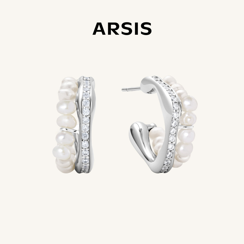 Crafted Pavé Pearl Huggie Earrings