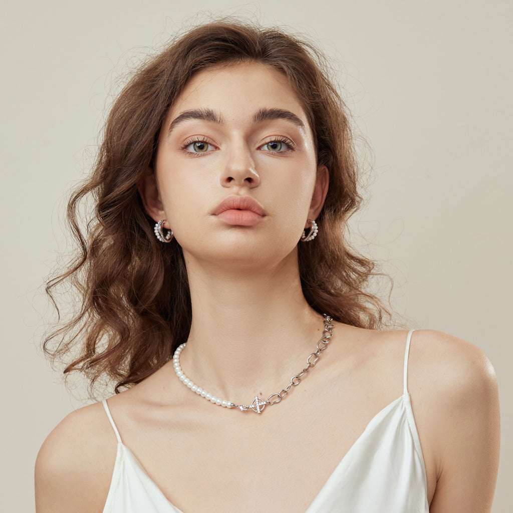 Crafted Pavé Pearl Huggie Earrings
