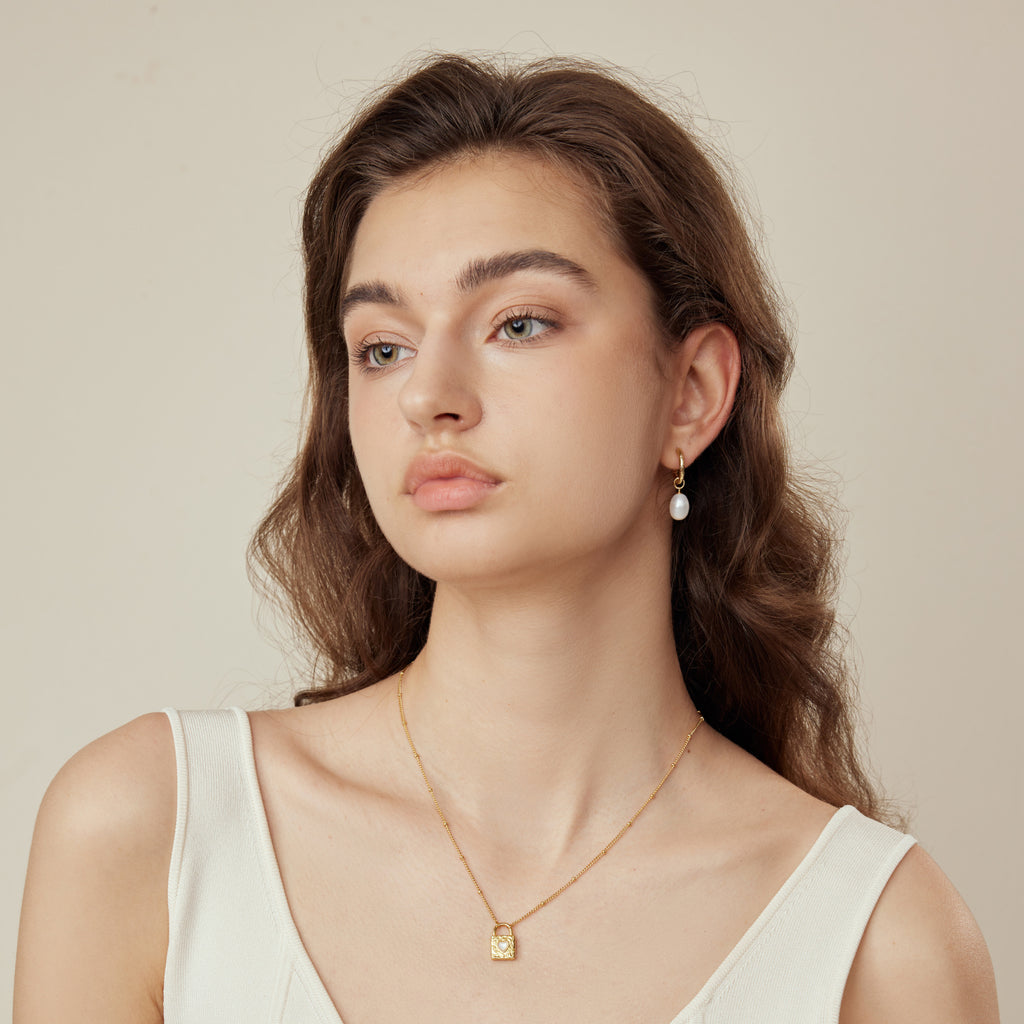 Baroque Pearl Heart Huggie Ear Jackets