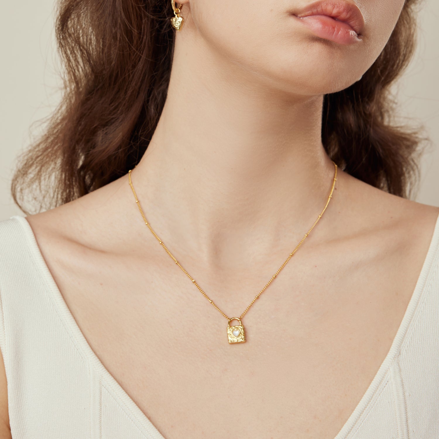 Mother of Pearl Padlock Pendant Necklace