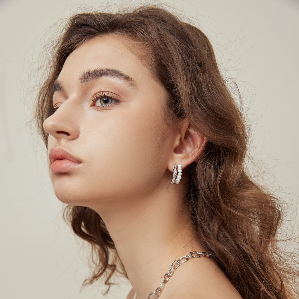 Crafted Pavé Pearl Huggie Earrings
