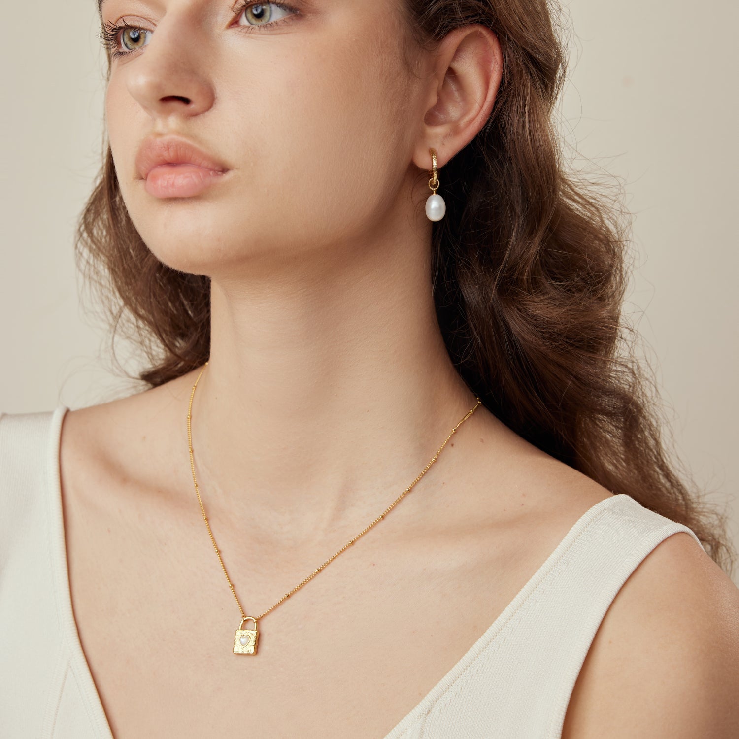 Mother of Pearl Padlock Pendant Necklace