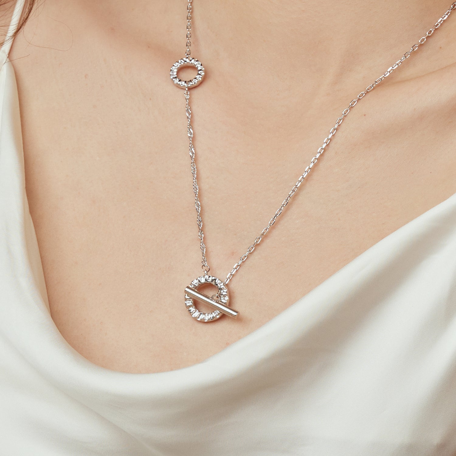 Crafted Double Hoops Toggle Necklace