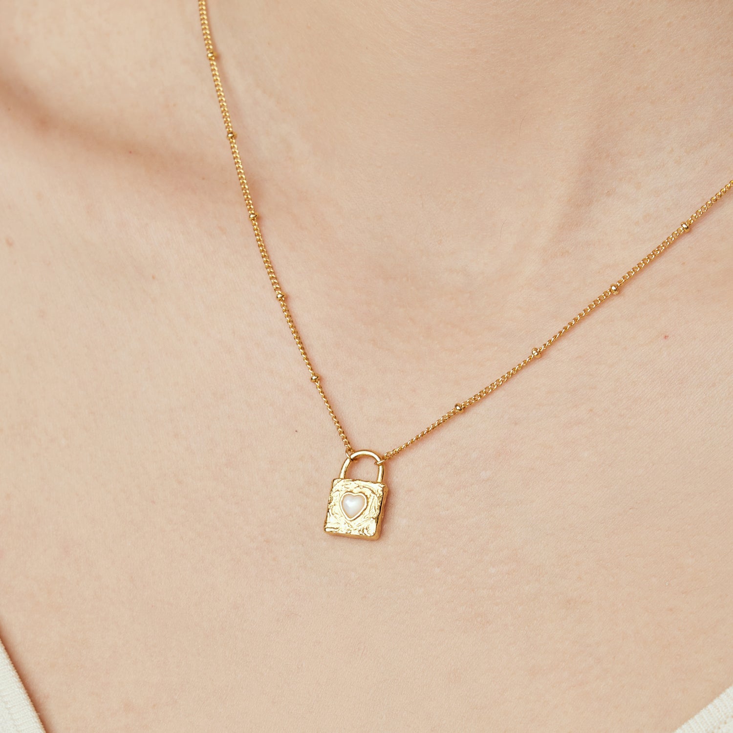 Mother of Pearl Padlock Pendant Necklace