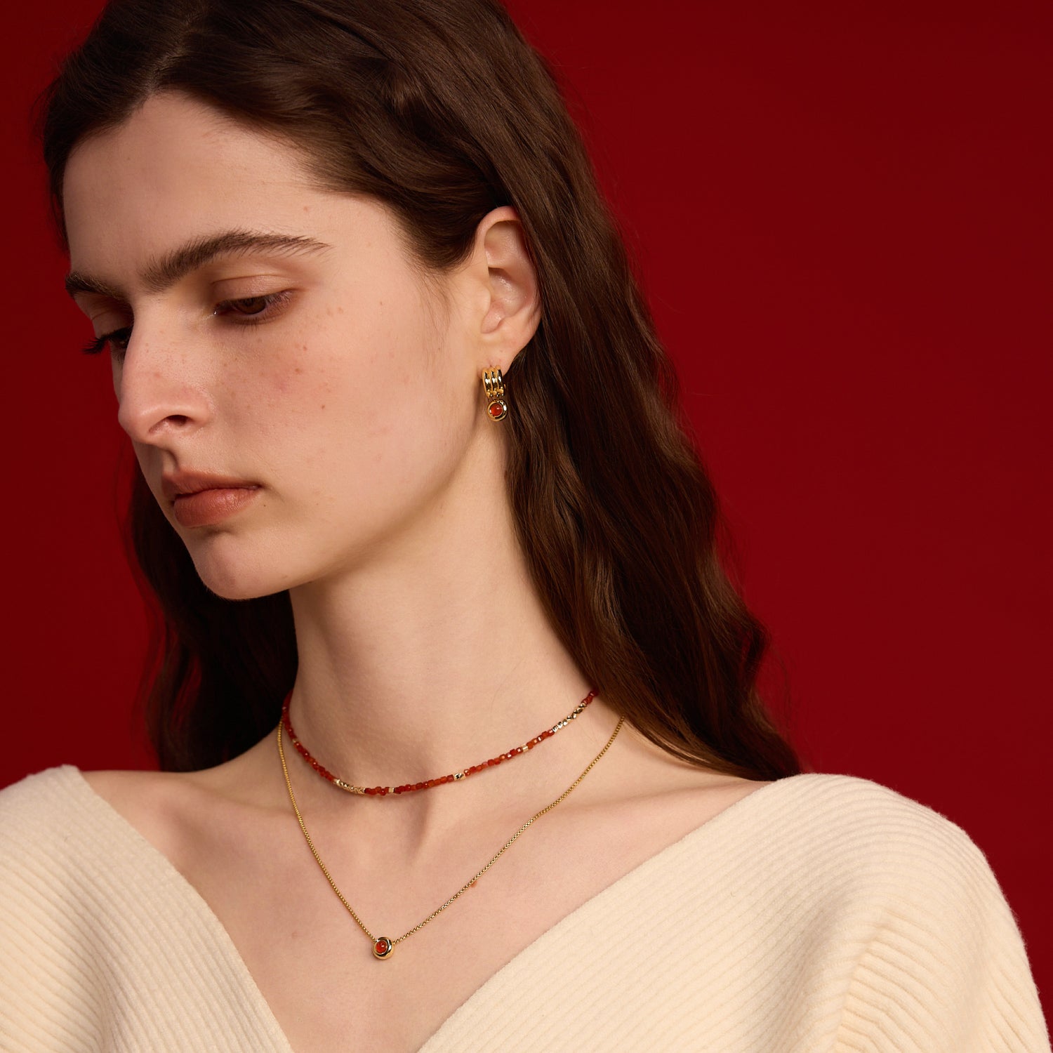 Felice Red Agate Twin-Layer Necklace