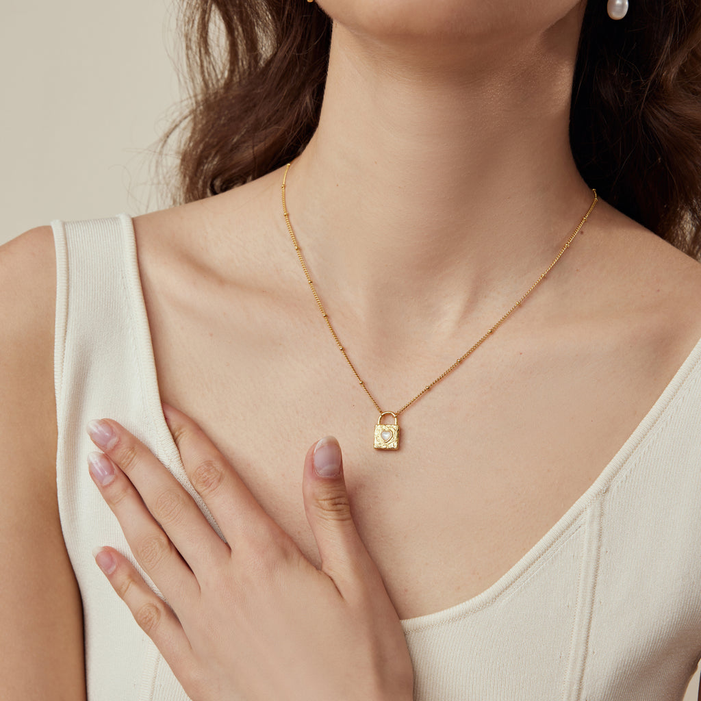 Mother of Pearl Padlock Pendant Necklace
