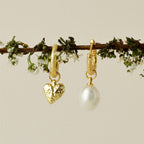 Baroque Pearl Heart Huggie Ear Jackets
