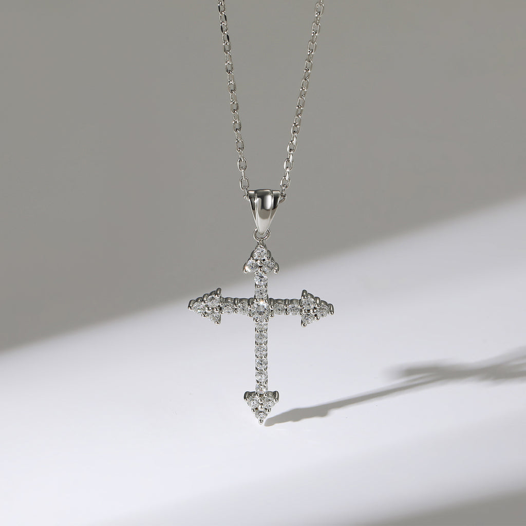 Cross Silver Pendant Necklace with Cubic Zirconia