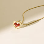 Gold-Tone Red Agate Heart Pendant Necklace