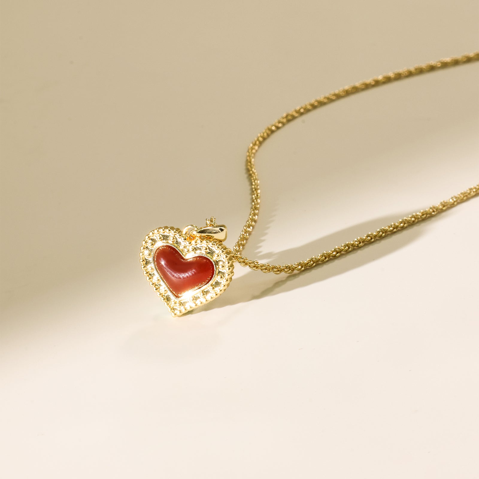Gold-Tone Red Agate Heart Pendant Necklace