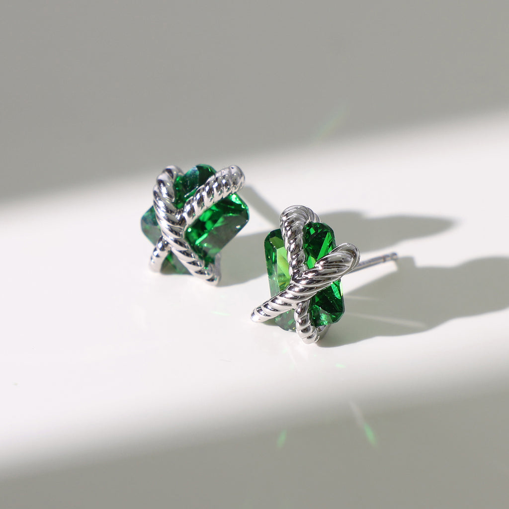 Emerald Green Woven Sugar Cube Studs