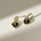 Black Agate Heart Huggie Earrings