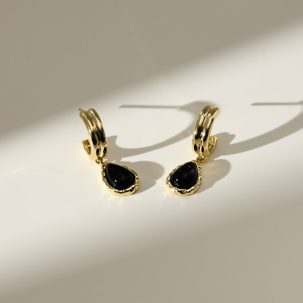 Black Agate Teardrop Earrings