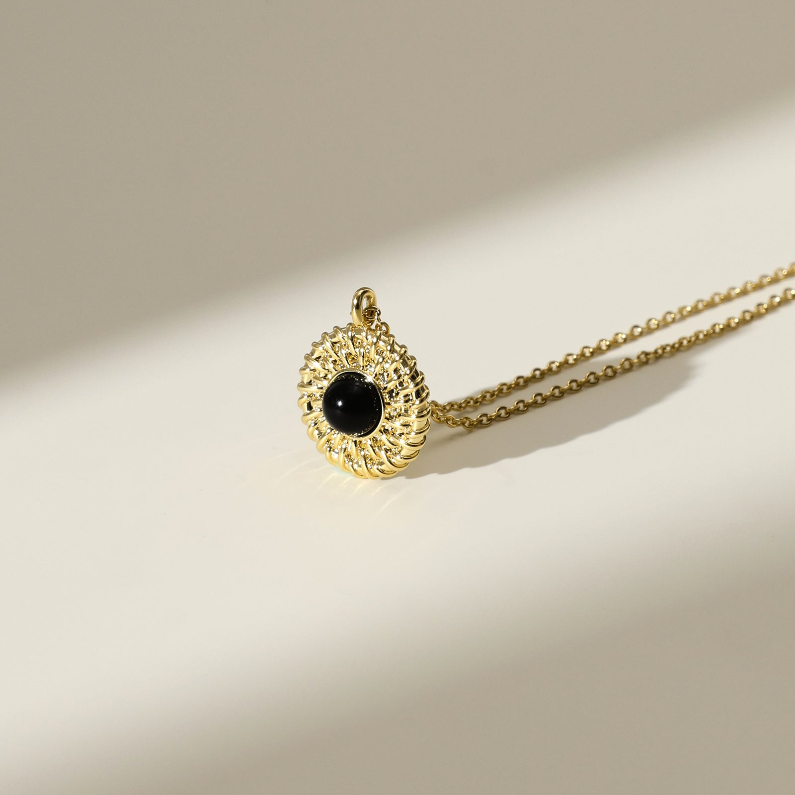 Black Agate Sunflower Pendant Necklace