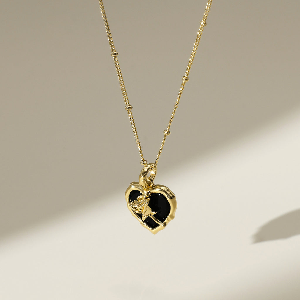 Vintage Heart Pendant Necklace with Rose Detail