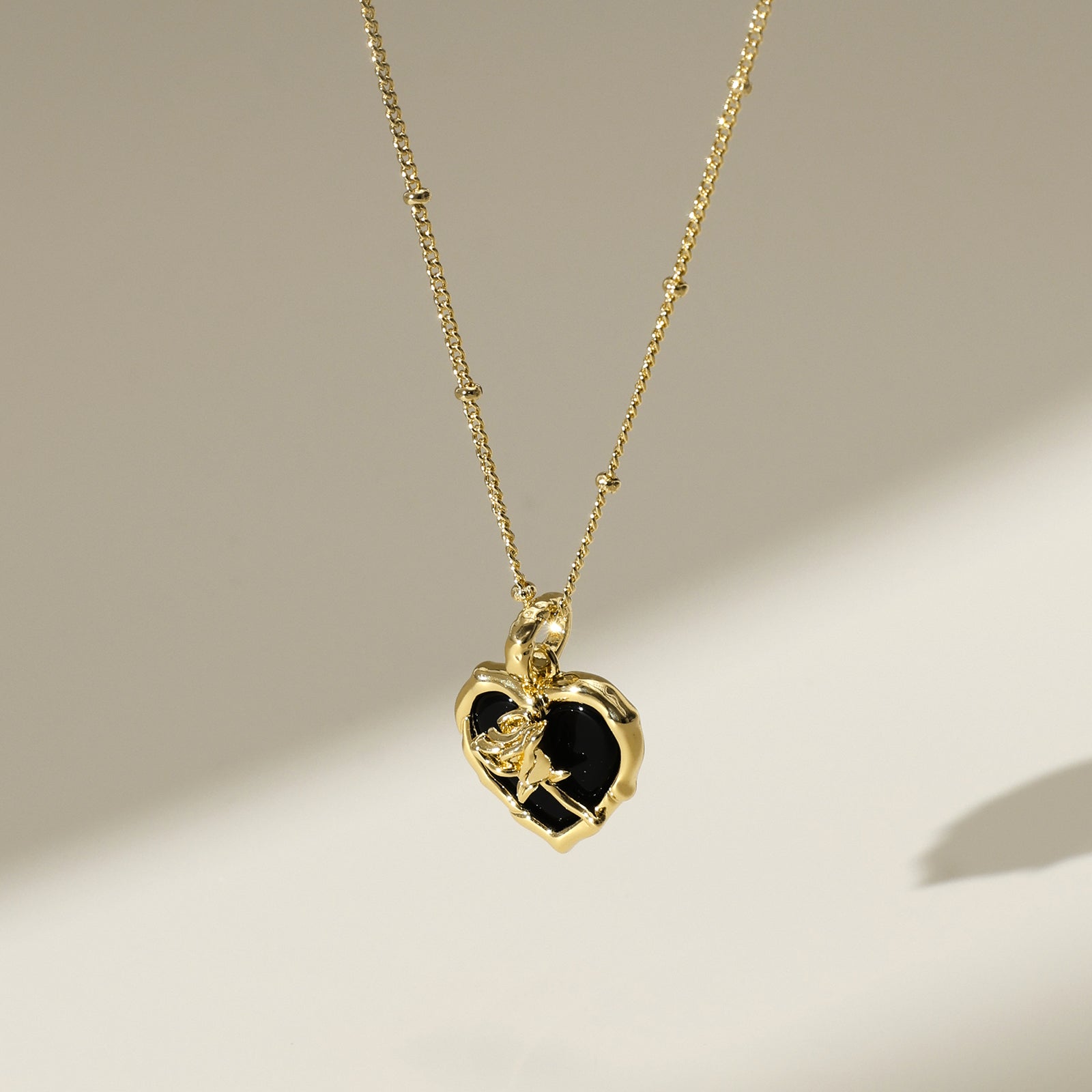 Vintage Heart Pendant Necklace with Rose Detail