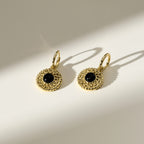 Black Agate Sunflower Huggie Earrings