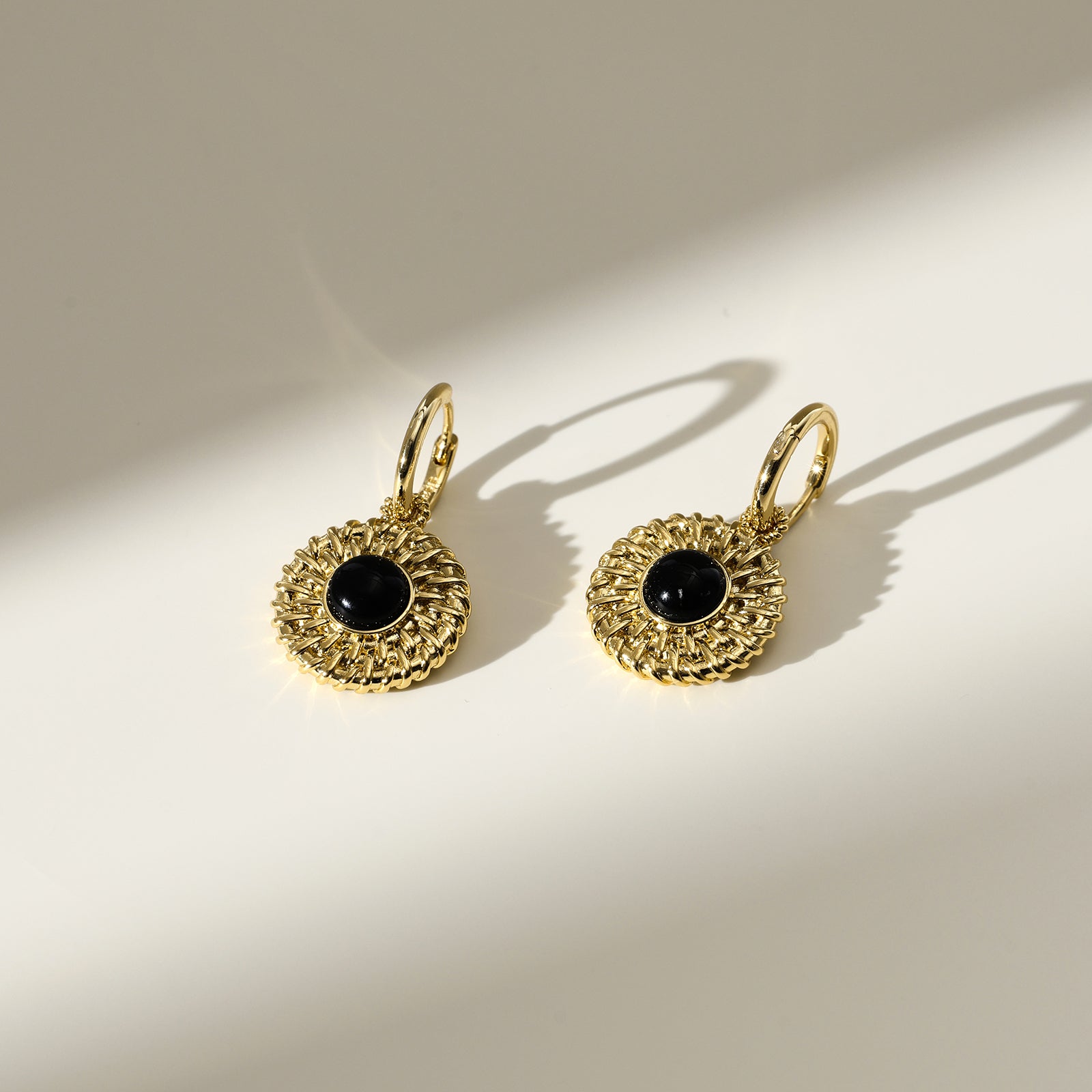 Black Agate Sunflower Huggie Earrings