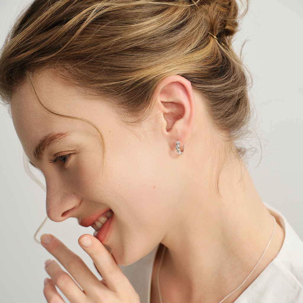 Crafted CZ Beaded Huggie Earrings