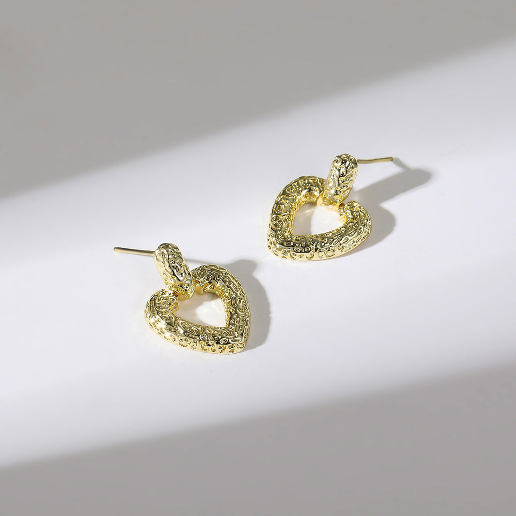 Gold-Tone Hollow Heart Drop Earrings