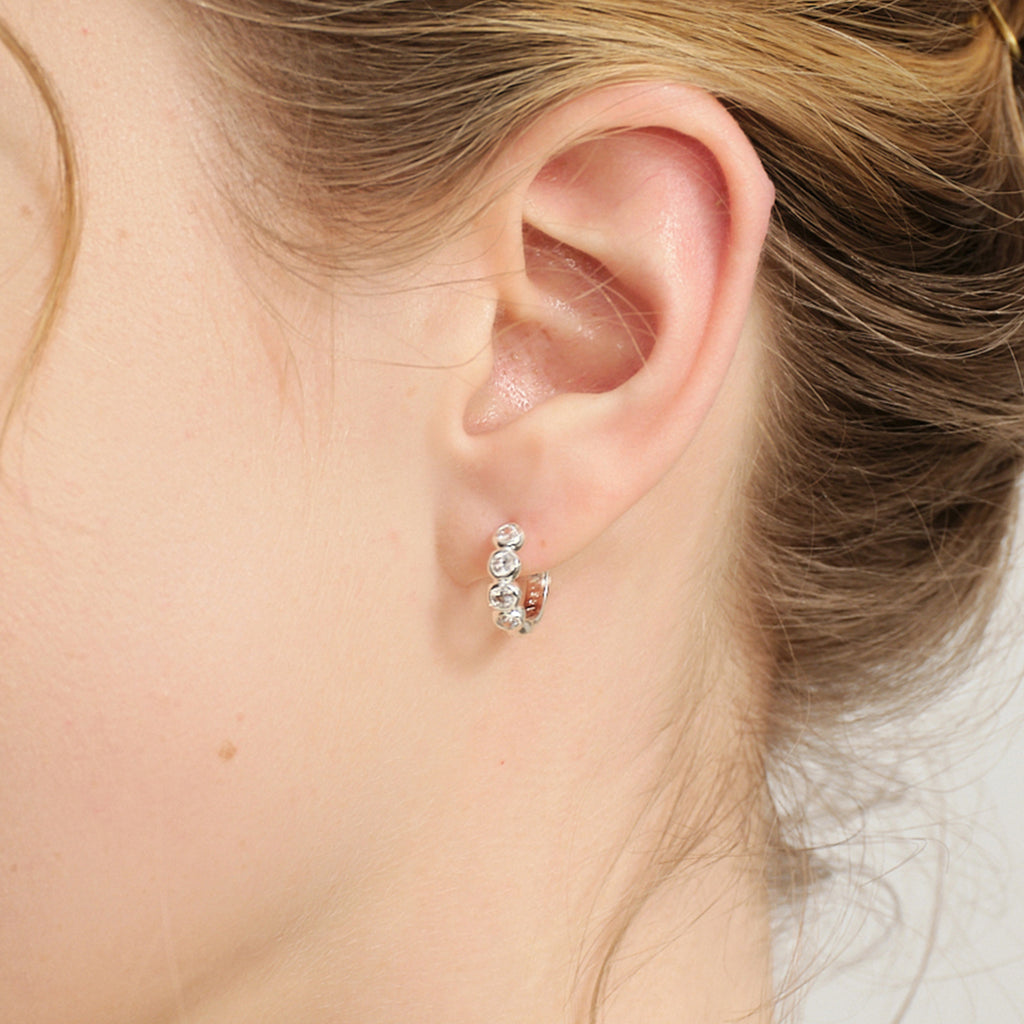 Crafted CZ Beaded Huggie Earrings