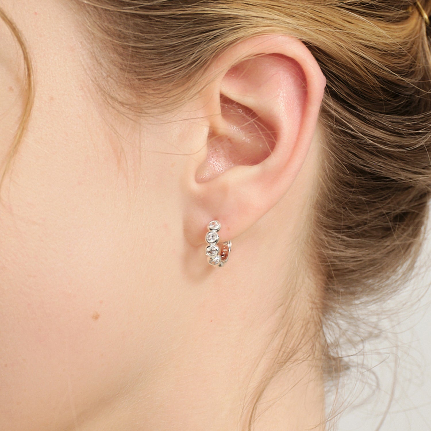 Crafted CZ Beaded Huggie Earrings