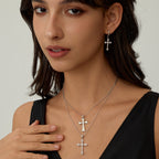 Cross Silver Pendant Necklace with Cubic Zirconia