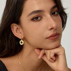 Black Agate Sunflower Huggie Earrings