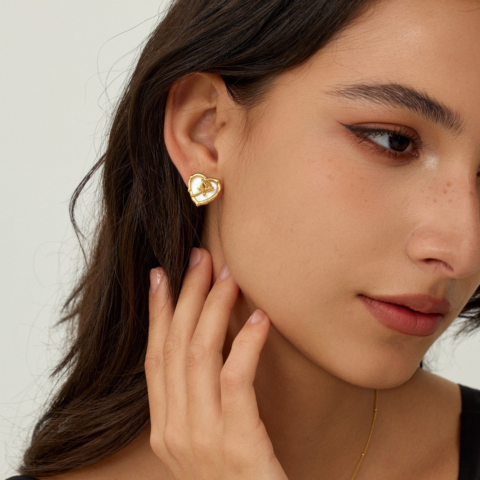 Gold-Tone Mother of Pearl Heart Stud Earrings