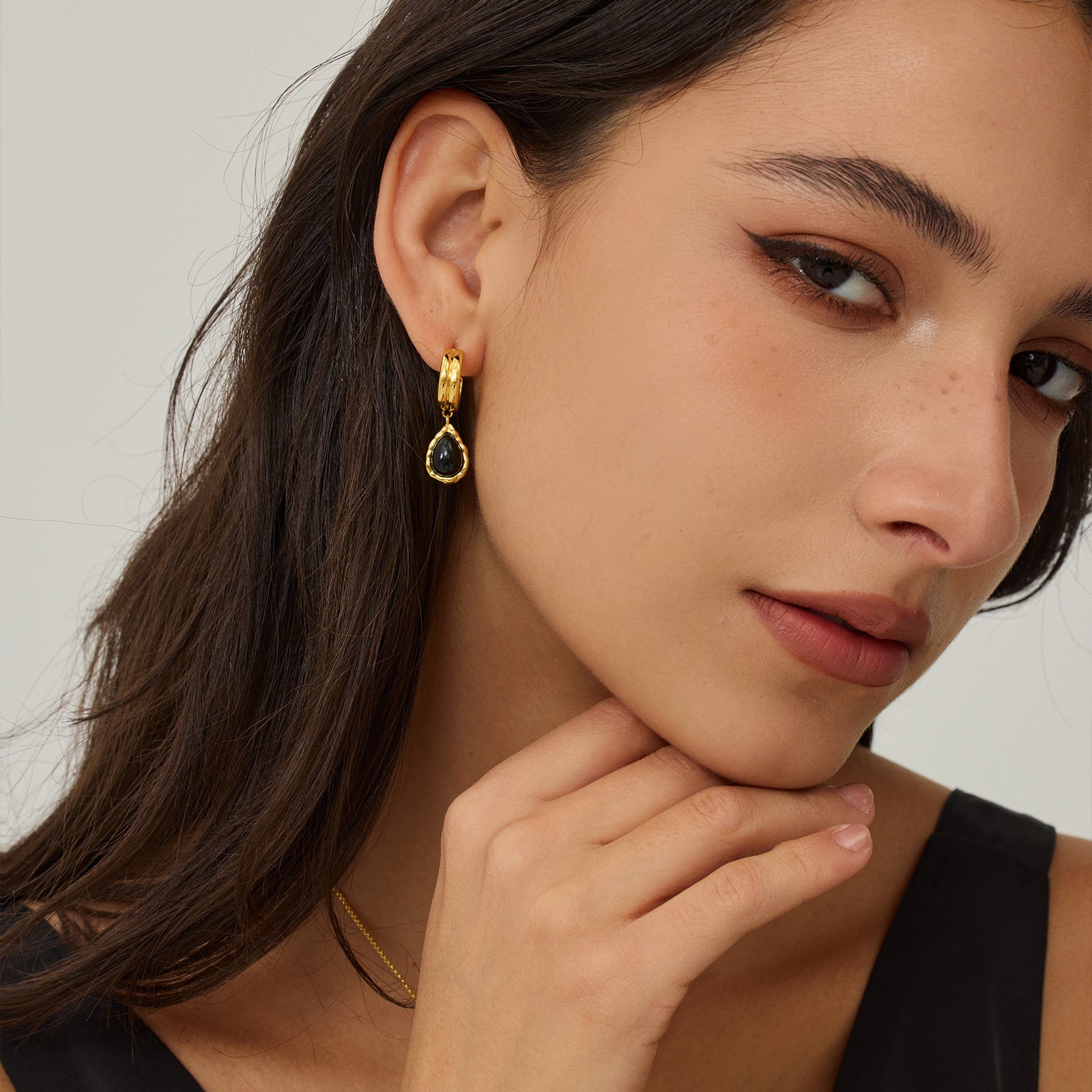 Black Agate Teardrop Earrings
