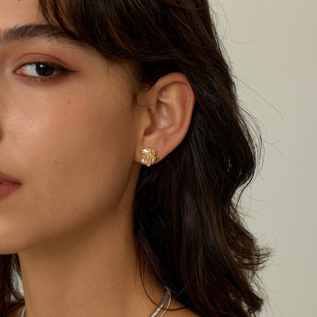 Cubic Zirconia Woven Sugar Cube Studs