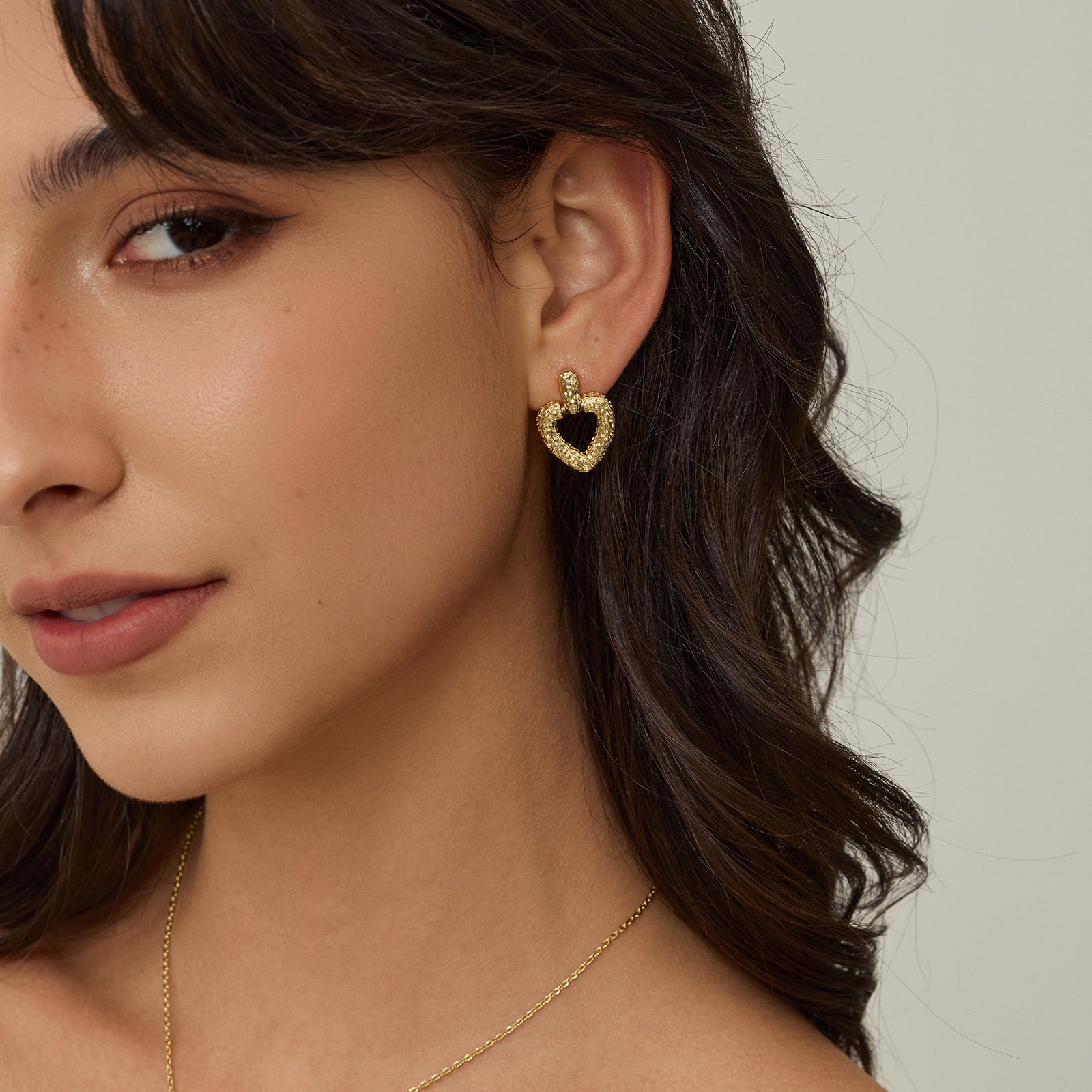 Gold-Tone Hollow Heart Drop Earrings