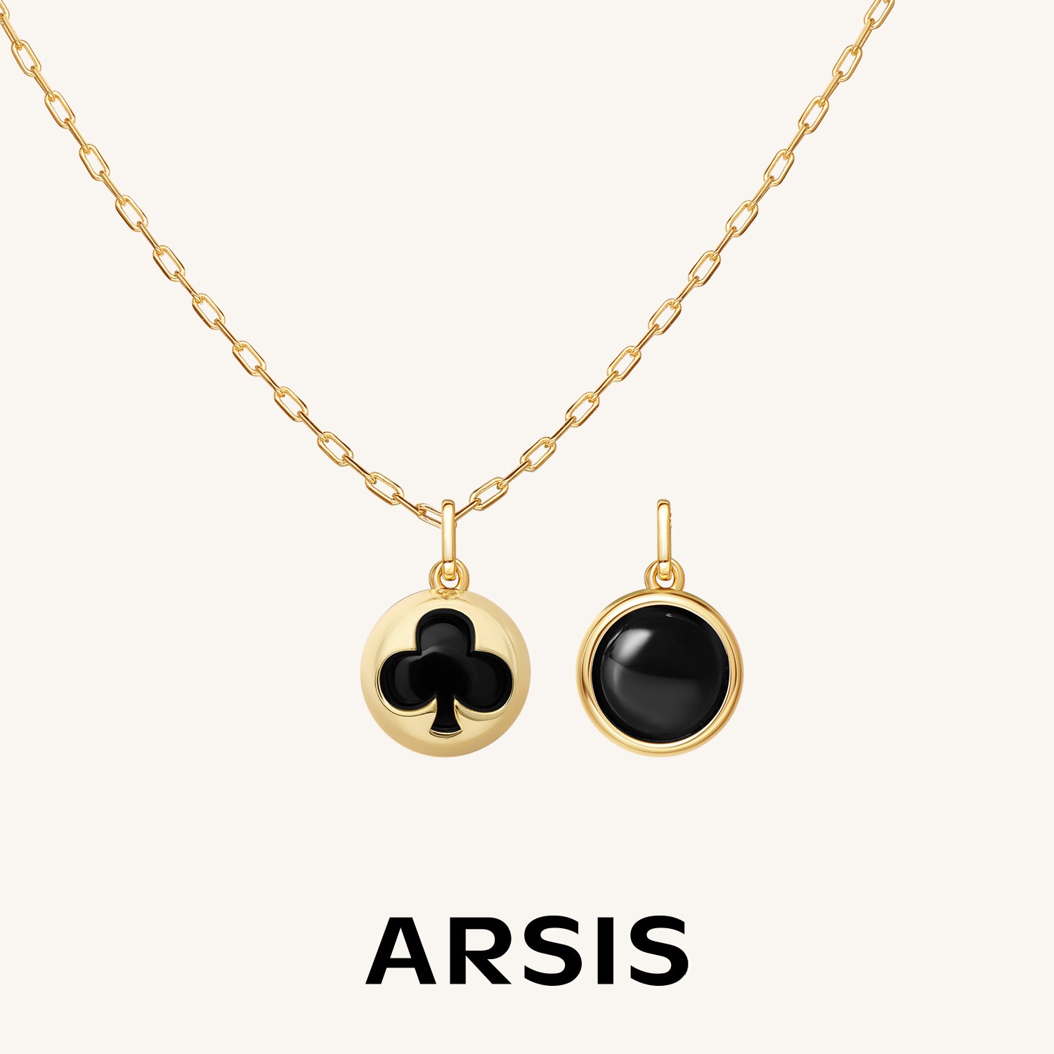 Black Agate Club Poker Necklace