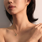 Gold-Tone Red Agate Heart Stud Earrings