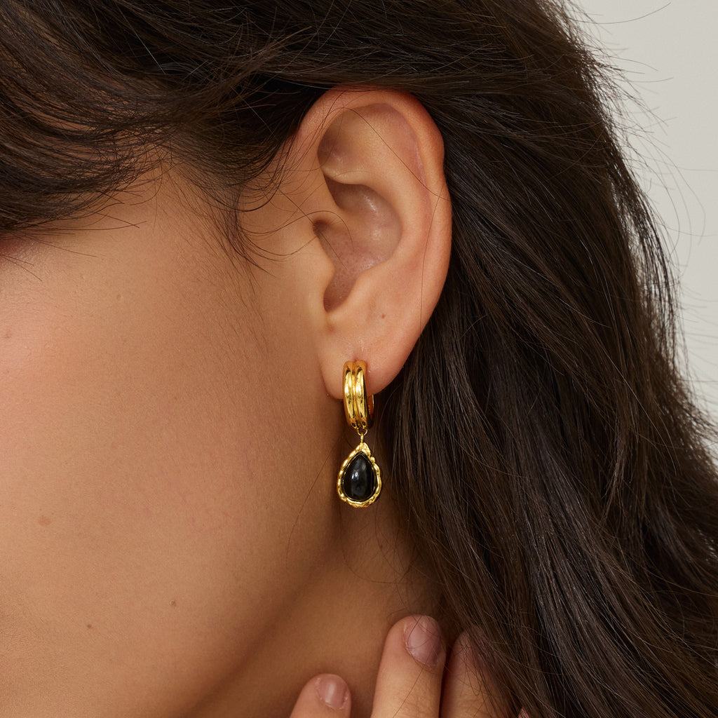 Black Agate Teardrop Earrings