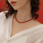 Red Agate Necklace with Gold Ball Charms