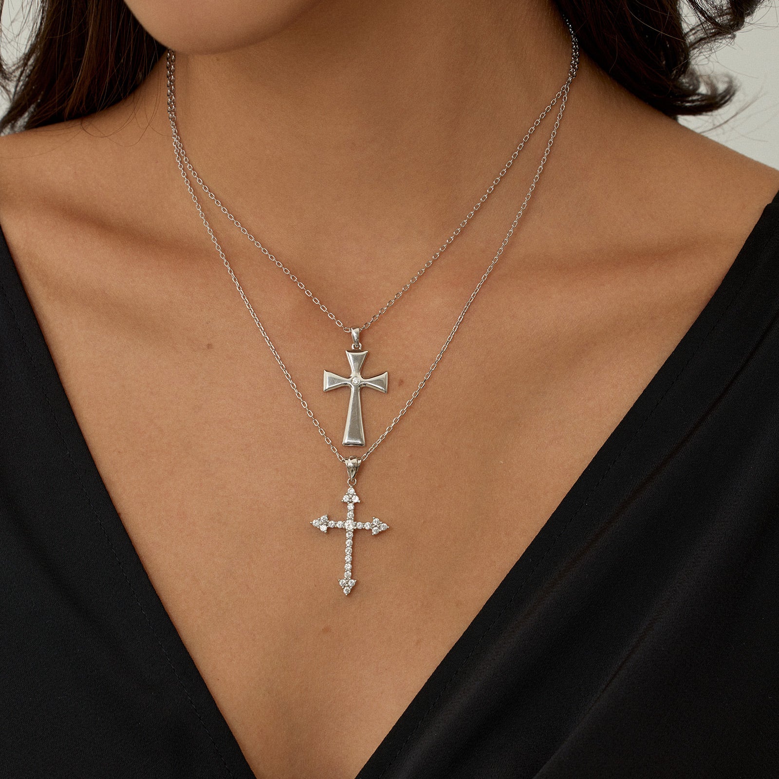 Cross Silver Pendant Necklace with Cubic Zirconia
