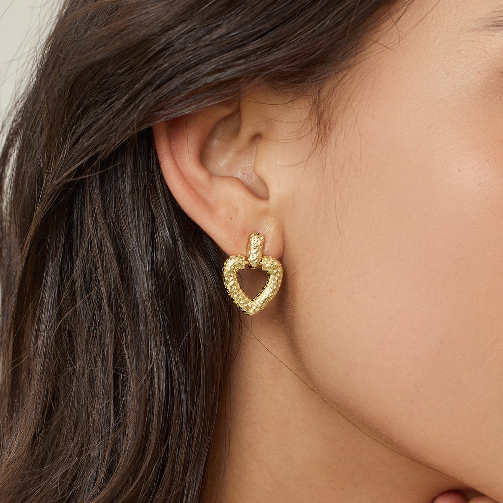 Gold-Tone Hollow Heart Drop Earrings